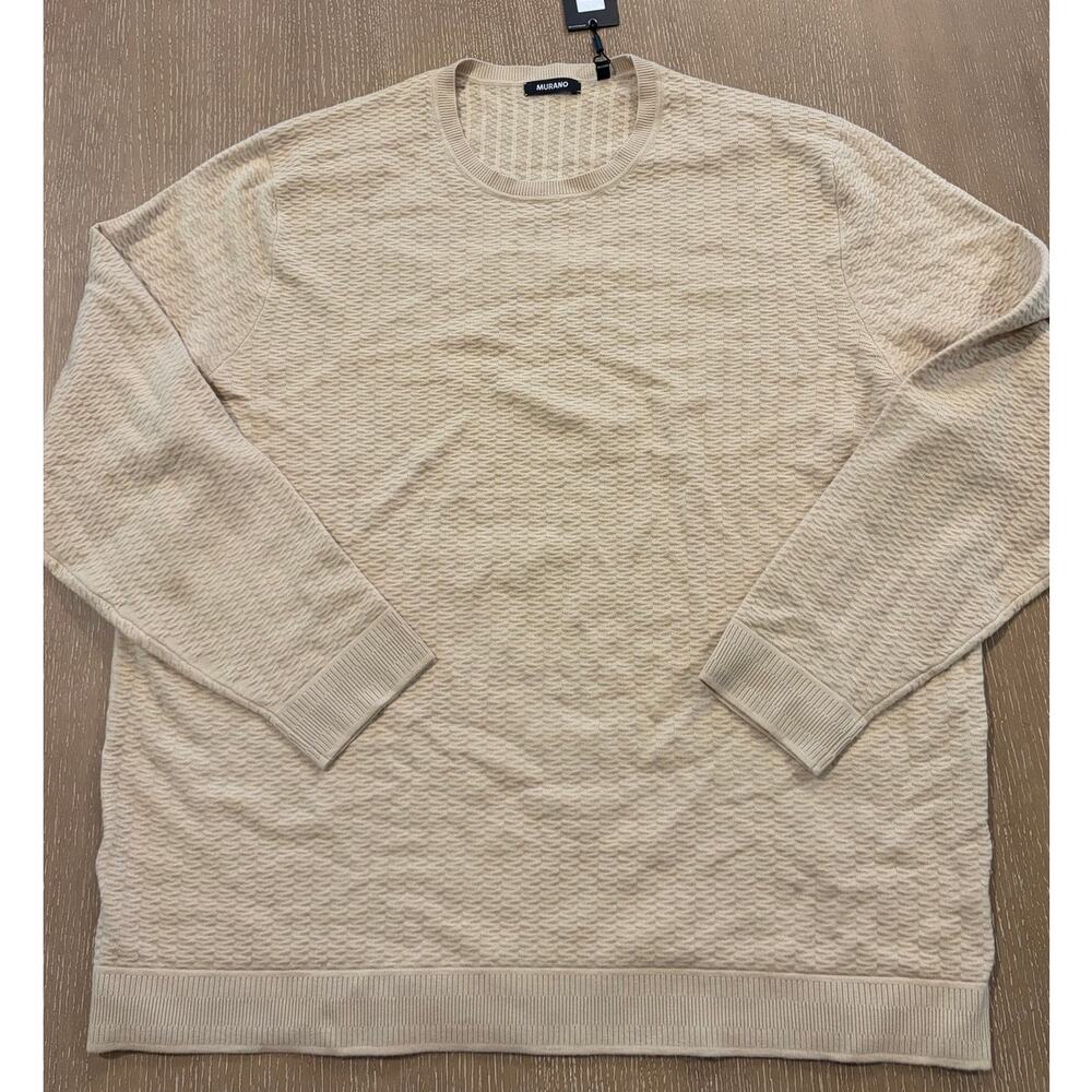 MURANO Mens Knit Sweater 3XT Beige Textured Crew Neck Long Sleeve Wool Blend New